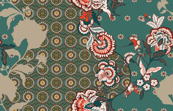 Patchwork Floral Pattern Wallpaper, Paisley and Indian Flowers Mural, Oversized Custom Size Wall Art, Non-Woven, Non-Adhesive, Modern Wall Paper, Removable