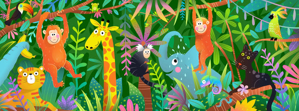 Colorful Wild Animals Wallpaper, African Jungle Mural, Oversized Custom Size Wall Art, Non-Woven, Non-Adhesive, Modern Wall Paper, Removable