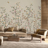 Chinoiserie Floral Blossoms Wall Mural, Green Botanical Tree Flowers Wallpaper, Custom Size Wall Covering, Non-Woven, Non-Adhesive, Removable, Washable - Walloro Luxury Embossed Textured Wallpaper