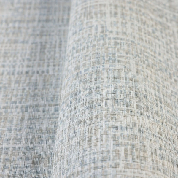 Basket Weave Woven Textile Wallpaper, Cream, Light Blue Realistic 3D Textured Fabric Linen Multi-Color Wallcovering - Walloro High End Wallcoverings & More