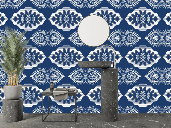 Floral Ikat Wallpaper, Seamless Pattern Mural, Oversized Custom Size Wall Art, Non-Woven, Non-Adhesive, Modern Wall Paper, Removable