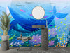 Whale and Fishes Wallpaper, Underwater Scene Mural, Oversized Custom Size Wall Art, Non-Woven, Non-Adhesive, Modern Wall Paper, Removable