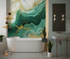 Emerald Green Marble Wallpaper, Gold Abstract Mural, Oversized Custom Size Wall Art, Non-Woven, Non-Adhesive, Modern Wall Paper, Removable
