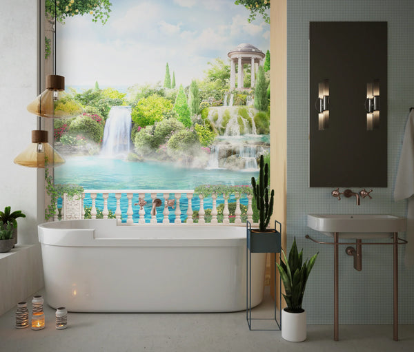 Realistic Waterfall Wallpaper, Architecture Mural, Oversized Custom Size Wall Art, Non-Woven, Non-Adhesive, Modern Wall Paper, Removable