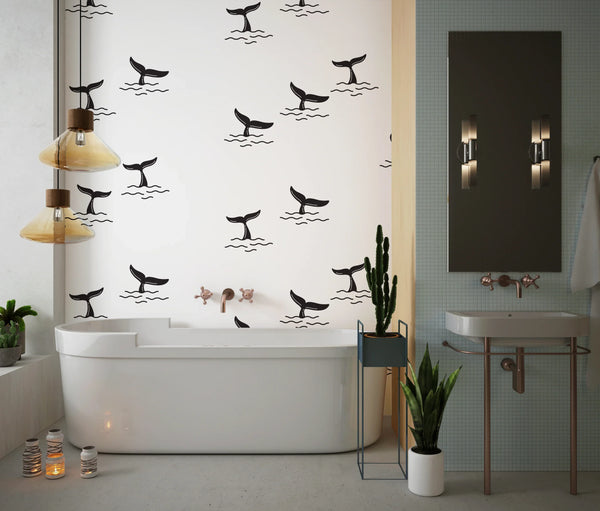 Shark Fin Wallpaper, Seamless Pattern Mural, Oversized Custom Size Wall Art, Non-Woven, Non-Adhesive, Modern Wall Paper, Removable