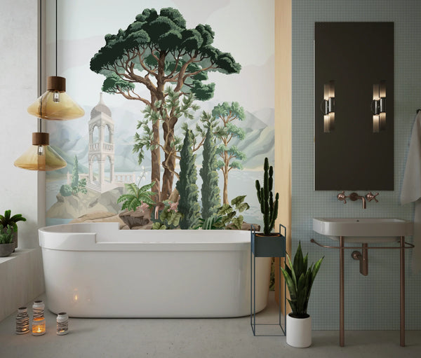 Landscape Wallpaper, Alcove Mural, Oversized Custom Size Wall Art, Non-Woven, Non-Adhesive, Modern Wall Paper, Removable