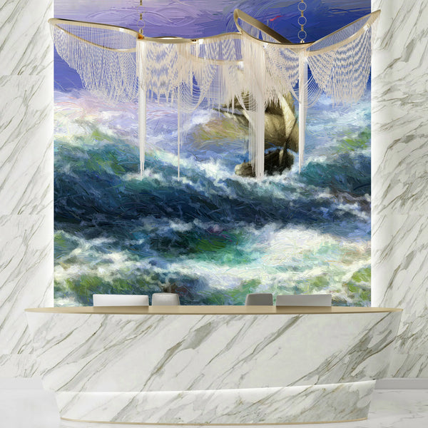 Old Ship On Sea Wallpaper, Oil Painting Mural, Oversized Custom Size Wall Art, Non-Woven, Non-Adhesive, Modern Wall Paper, Removable