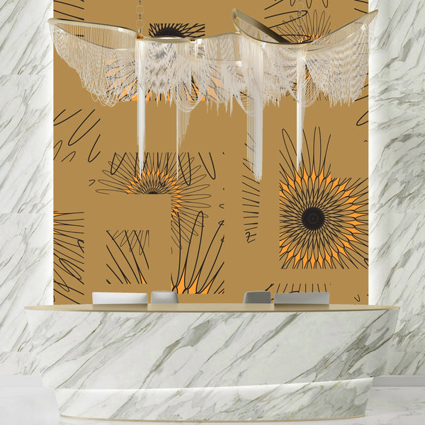 Abstract Sunflower Elements Wallpaper, Seamless Pattern Mural, Oversized Custom Size Wall Art, Non-Woven, Non-Adhesive, Modern Wall Paper, Removable