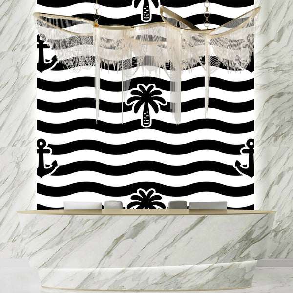 Palm Tree, Anchor Wallpaper, Seamless Pattern Mural, Oversized Custom Size Wall Art, Non-Woven, Non-Adhesive, Modern Wall Paper, Removable