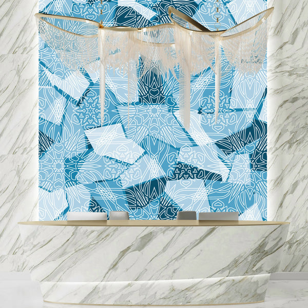 Snowflakes, Ice Colors Wallpaper, Seamless Pattern Mural, Oversized Custom Size Wall Art, Non-Woven, Non-Adhesive, Modern Wall Paper, Removable