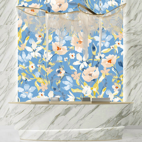 Watercolor Wildflowers Wallpaper, Seamless Pattern Mural, Oversized Custom Size Wall Art, Non-Woven, Non-Adhesive, Modern Wall Paper, Removable