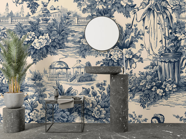 Flower Garden Wallpaper, Victorian Lady Pattern Mural, Oversized Custom Size Wall Art, Non-Woven, Non-Adhesive, Modern Wall Paper, Removable