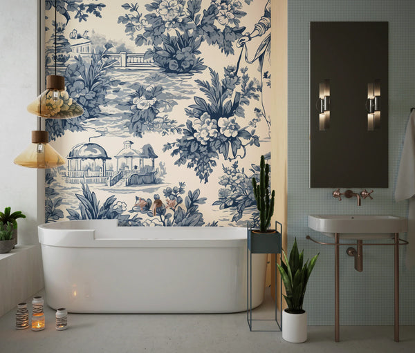 Flower Garden Wallpaper, Victorian Lady Pattern Mural, Oversized Custom Size Wall Art, Non-Woven, Non-Adhesive, Modern Wall Paper, Removable