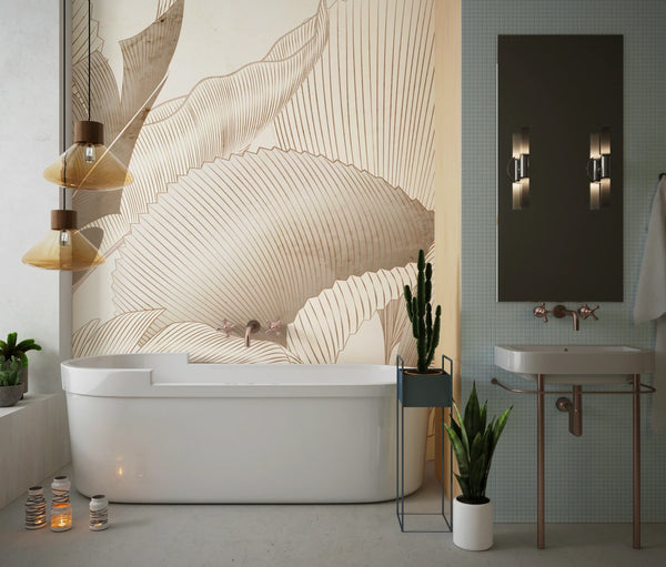 Abstract Botanical Wallpaper, Brown and Beige Wall Mural, Oversized Custom Size Wall Art, Non-Woven, Non-Adhesive, Modern Wall Paper, Removable