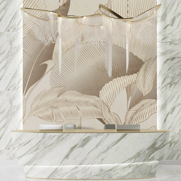 Abstract Botanical Wallpaper, Brown and Beige Wall Mural, Oversized Custom Size Wall Art, Non-Woven, Non-Adhesive, Modern Wall Paper, Removable