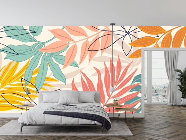 Abstract Art Wallpaper, Botanical Mural, Oversized Custom Size Wall Art, Non-Woven, Non-Adhesive, Modern Wall Paper, Removable