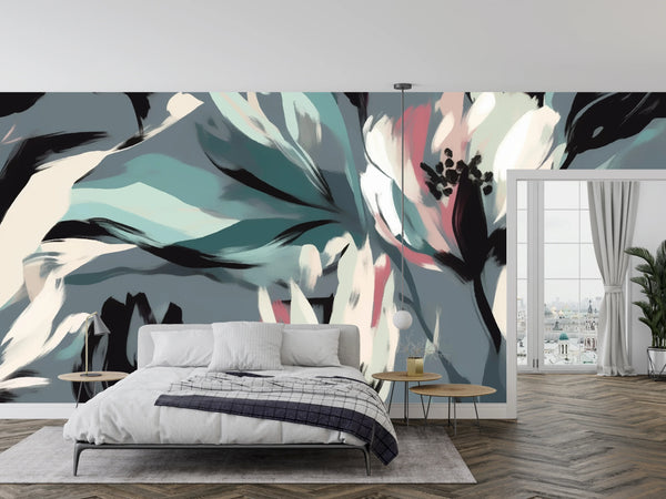 Ikat Boho Floral Wallpaper, Seamless Pattern Mural, Oversized Custom Size Wall Art, Non-Woven, Non-Adhesive, Modern Wall Paper, Removable