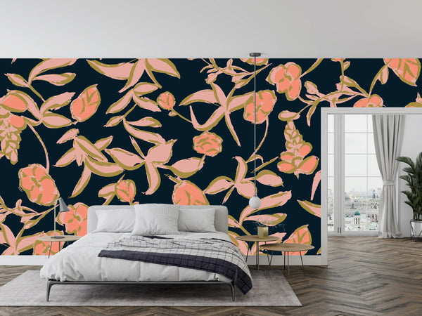 Colorful Floral Wallpaper, Seamless Pattern Mural, Oversized Custom Size Wall Art, Non-Woven, Non-Adhesive, Modern Wall Paper, Removable