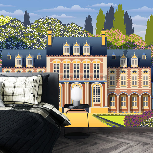 Medieval Old Mansion Wallpaper, Garden Mural, Oversized Custom Size Wall Art, Non-Woven, Non-Adhesive, Modern Wall Paper, Removable