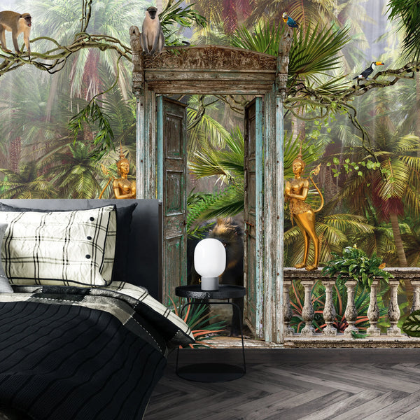 Jungle Landscape Wallpaper, Animals Mural, Oversized Custom Size Wall Art, Non-Woven, Non-Adhesive, Modern Wall Paper, Removable