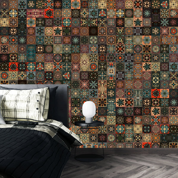 Colorful Vintage Mandala Wallpaper, Seamless Pattern Mural, Oversized Custom Size Wall Art, Non-Woven, Non-Adhesive, Modern Wall Paper, Removable