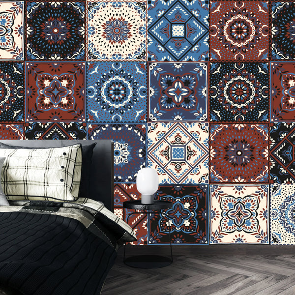Talavera Ethnic Wallpaper, Seamless Pattern Mural, Oversized Custom Size Wall Art, Non-Woven, Non-Adhesive, Modern Wall Paper, Removable
