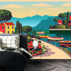 Mediterranean Romantic Landscape Wallpaper, Handmade Drawing Mural, Oversized Custom Size Wall Art, Non-Woven, Non-Adhesive, Modern Wall Paper, Removable