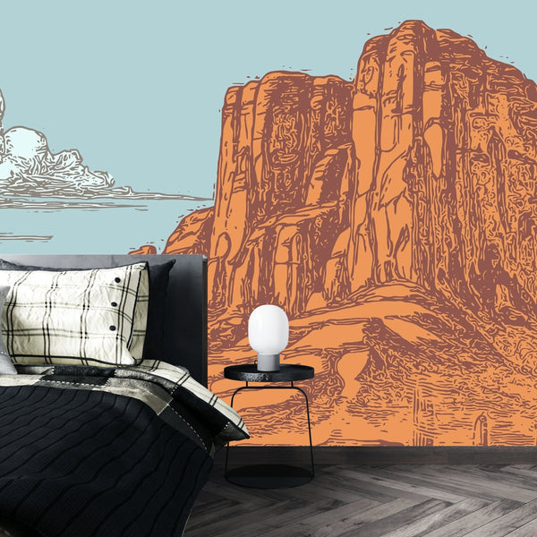 Wild West Wallpaper, Landscape Mural, Oversized Custom Size Wall Art, Non-Woven, Non-Adhesive, Modern Wall Paper, Removable