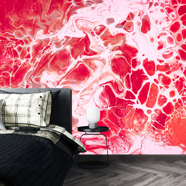 Red Harmony Wallpaper, Artistic Mural, Oversized Custom Size Wall Art, Non-Woven, Non-Adhesive, Modern Wall Paper, Removable