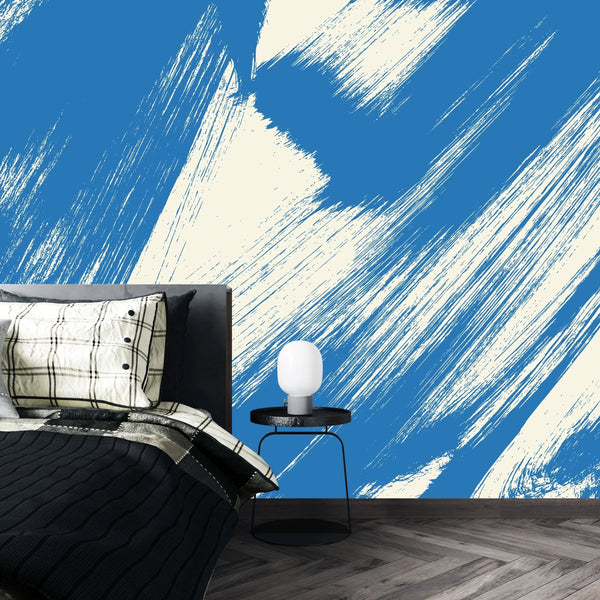 Grainy Blue Wallpaper, Brush Stroke Mural, Oversized Custom Size Wall Art, Non-Woven, Non-Adhesive, Modern Wall Paper, Removable