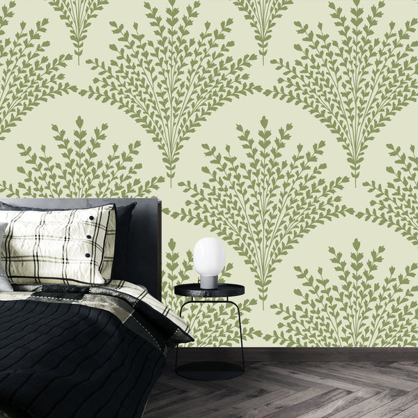 Bouquet of Leaves Wallpaper, Pastel Green Mural, Oversized Custom Size Wall Art, Non-Woven, Non-Adhesive, Modern Wall Paper, Removable