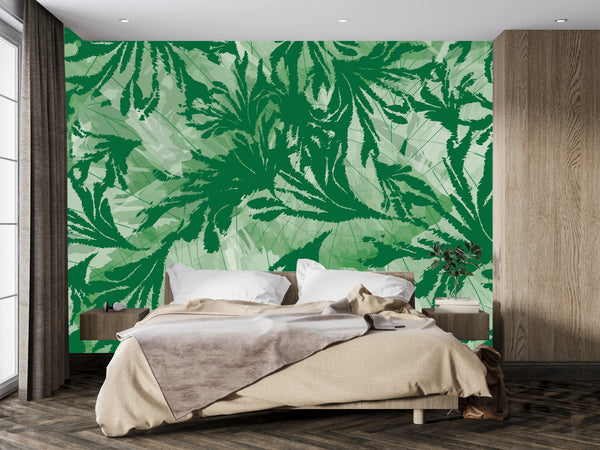 Nature Foliage Wallpaper, Seamless Pattern Mural, Oversized Custom Size Wall Art, Non-Woven, Non-Adhesive, Modern Wall Paper, Removable