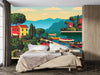 Mediterranean Romantic Landscape Wallpaper, Handmade Drawing Mural, Oversized Custom Size Wall Art, Non-Woven, Non-Adhesive, Modern Wall Paper, Removable
