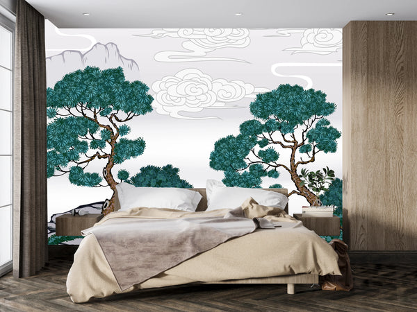 Chinese Painting Wallpaper, Classic Landscape Mountains Mural, Oversized Custom Size Wall Art, Non-Woven, Non-Adhesive, Modern Wall Paper, Removable