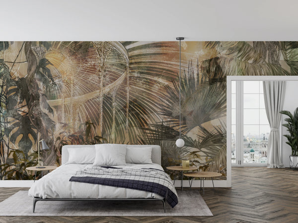 Tropics Painted Wallpaper, Vintage Mural, Oversized Custom Size Wall Art, Non-Woven, Non-Adhesive, Modern Wall Paper, Removable