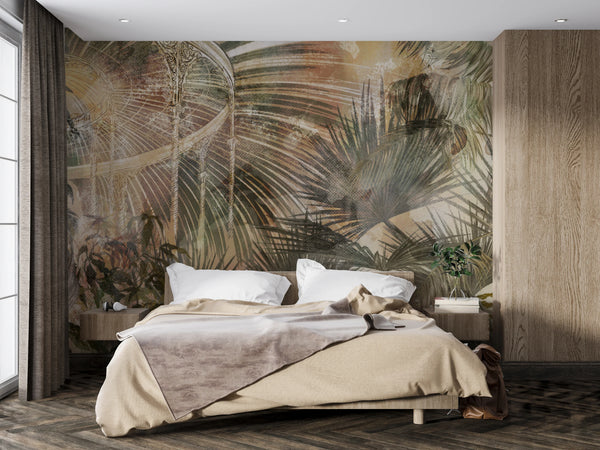 Tropics Painted Wallpaper, Vintage Mural, Oversized Custom Size Wall Art, Non-Woven, Non-Adhesive, Modern Wall Paper, Removable