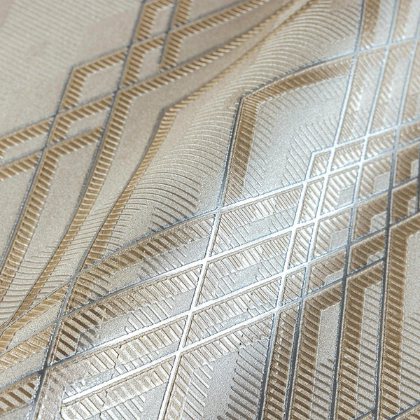 Beige, Brown Luxurious Argyle Pattern Embossed Wallpaper, Diomand Shape 3D Textured Shimmering - Walloro High End Wallcoverings & More