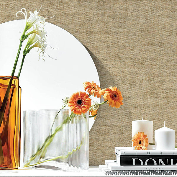 Beige Sparkling Linen Texture Textured Wallpaper, Classical Woven Fabric Decorative Wallcovering - Walloro High End Wallcoverings & More