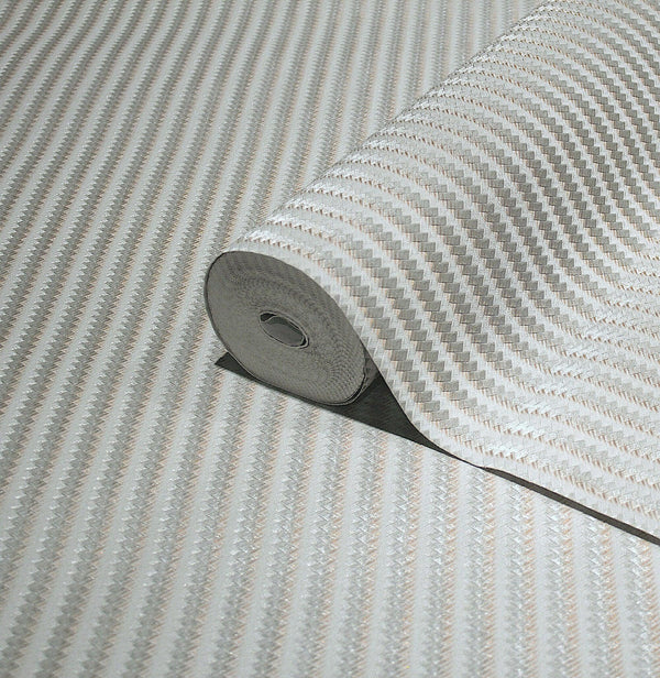 Beige Timeless Quilted Feel Wallpaper, Deep Embossed Chevron Basket Weave Wallcovering, Jute Design - Walloro High End Wallcoverings & More