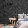 Black Rustic Abstract Farmhouse Wallpaper, 3D Embossed Weathered Solid Color Wallcovering - Walloro High End Wallcoverings & More