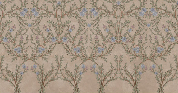 Blossom Chinoiserie Floral Wall Mural, Flower Bloom Brown Wallpaper, Large Botanical Customized Wall Art, Non-Woven, Non-Adhesive, Removable - Walloro High End Wallcoverings & More