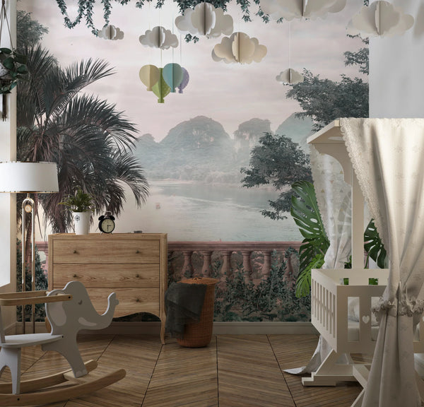 Oil Painting Wallpaper, Tropical Leaves, Trees Mural, Oversized Custom Size Wall Art, Non-Woven, Non-Adhesive, Modern Wall Paper, Removable