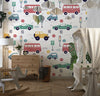 Kids Colorful Cars Wallpaper, Seamless Pattern Mural, Oversized Custom Size Wall Art, Non-Woven, Non-Adhesive, Modern Wall Paper, Removable
