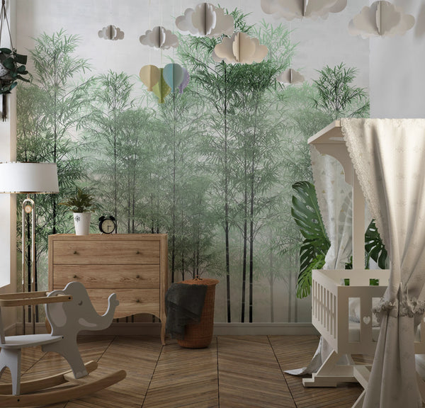 Trees Wallpaper, Foggy Forest Mural, Oversized Custom Size Wall Art, Non-Woven, Non-Adhesive, Modern Wall Paper, Removable