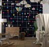 Colorful Lines, Dots Wallpaper, Black Background Mural, Oversized Custom Size Wall Art, Non-Woven, Non-Adhesive, Modern Wall Paper, Removable