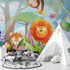 Kids Animals in Jungle Wallpaper, Wild Tropical Mural, Oversized Custom Size Wall Art, Non-Woven, Non-Adhesive, Modern Wall Paper, Removable