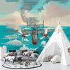 Plane in the Sky Wallpaper, Over the Sea Mural, Oversized Custom Size Wall Art, Non-Woven, Non-Adhesive, Modern Wall Paper, Removable