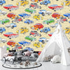 Kids Cars Wallpaper, Seamless Pattern Mural, Oversized Custom Size Wall Art, Non-Woven, Non-Adhesive, Modern Wall Paper, Removable