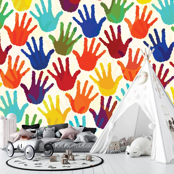 Colorful Hands Wallpaper, Seamless Mural, Oversized Custom Size Wall Art, Non-Woven, Non-Adhesive, Modern Wall Paper, Removable