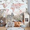 Kids World Map Wallpaper, Safari Animals Mural, Oversized Custom Size Wall Art, Non-Woven, Non-Adhesive, Modern Wall Paper, Removable